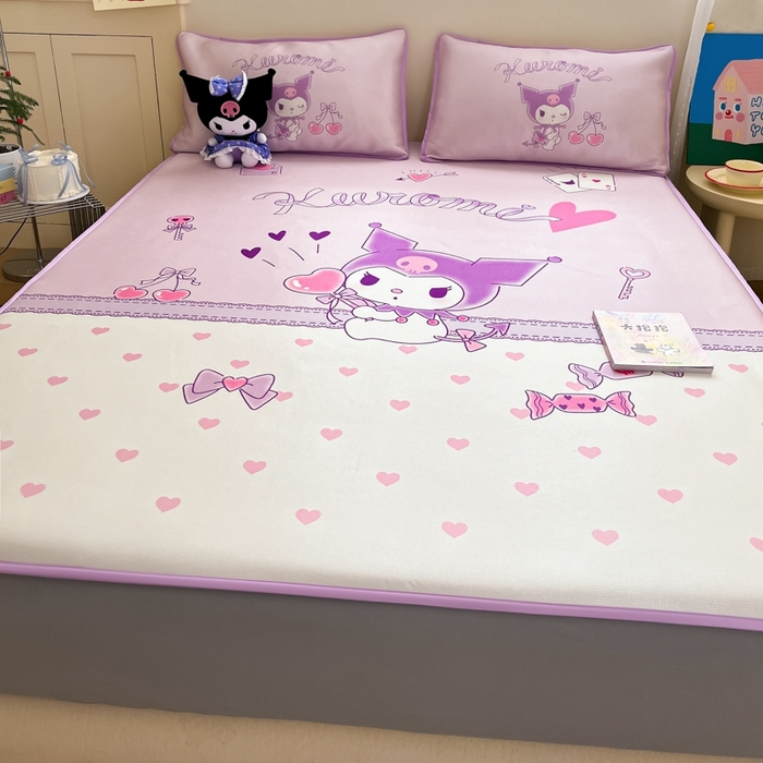 91家纺网 家纺一手货源 找家纺  博雅新款三丽欧A类大版数码印花1200D冰丝凉席-床笠款 气球库洛米