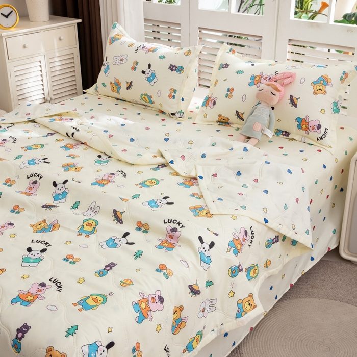 91家纺网 家纺一手货源 找家纺 乐居坊2025新款亲肤舒适印花芦荟棉夏凉被四件套 动物狂欢