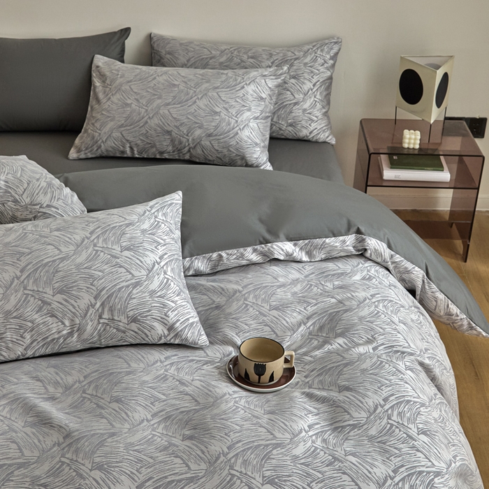 91家纺网 家纺一手货源 找家纺 琪格格纺织  2025新款色织天丝棉提花四件套 幻境-灰