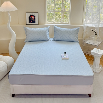 91家纺网 家纺一手货源 找家纺 棉生活家纺 2025新款高端款冰离子超软按摩凉席 方格-兰-床笠款