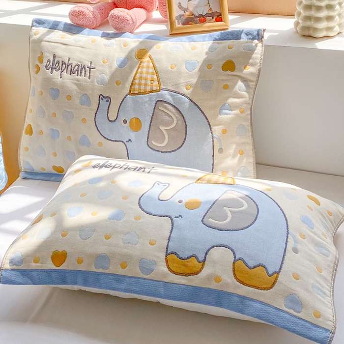 91家纺网 家纺一手货源 找家纺 美宜家 2025新款40*60儿童纯棉A类纱布枕巾乳胶专用高档枕巾 小象乐园 一只