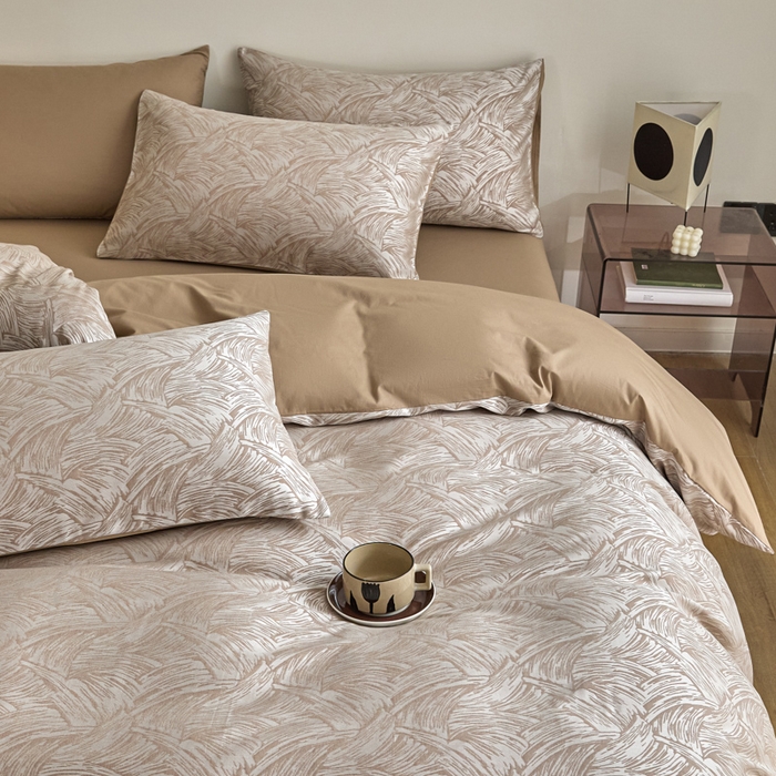 91家纺网 家纺一手货源 找家纺 琪格格纺织  2025新款色织天丝棉提花四件套 幻境-浅棕