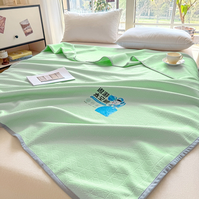 91家纺网 家纺一手货源 找家纺 阿牛席业 2025春夏新款双面云母夏被夏凉被空调被 太空-琉璃绿