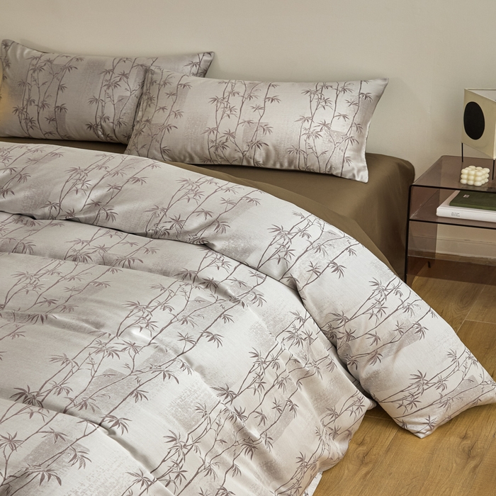 91家纺网 家纺一手货源 找家纺 琪格格纺织  2025新款色织天丝棉提花四件套 竹溪-咖