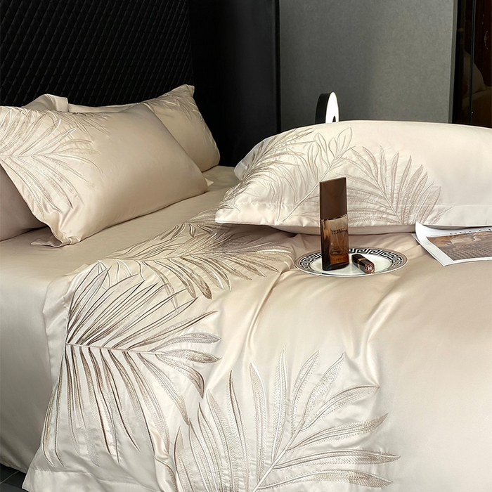 91家纺网 家纺一手货源 找家纺 优悦 2025新款冰丝简奢绣花四件套 流光岁月-香槟