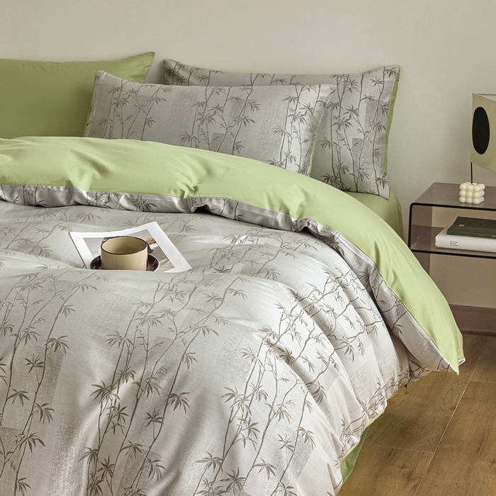 91家纺网 家纺一手货源 找家纺 琪格格纺织  2025新款色织天丝棉提花四件套 竹溪-绿