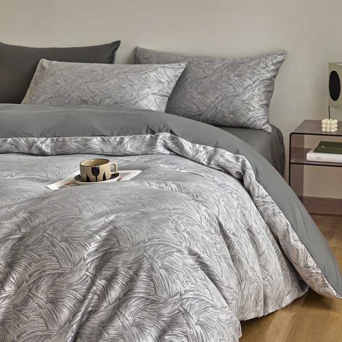 91家纺网 家纺一手货源 找家纺 琪格格纺织  2025新款色织天丝棉提花四件套 幻境-灰