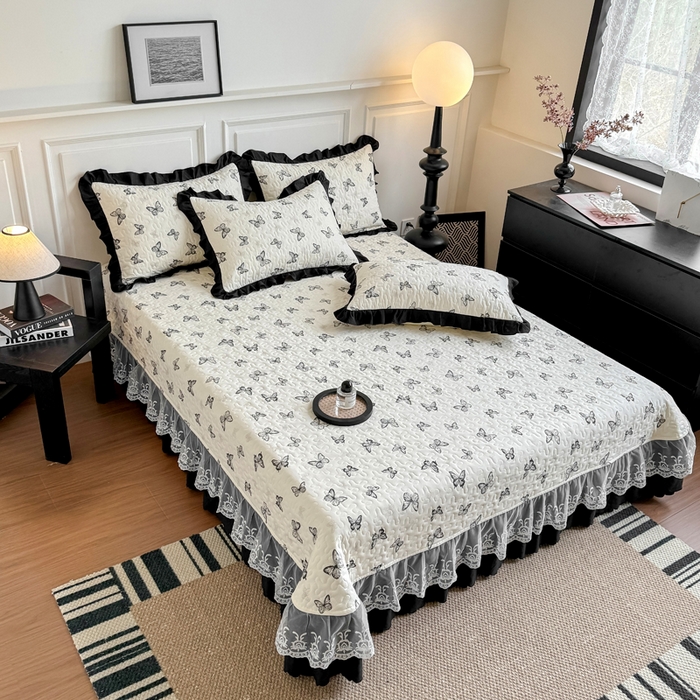 91家纺网 家纺一手货源 找家纺 绣女坊 2025新款时尚印花水洗棉被套款床盖四件套-赫本风 赫本风-蝴蝶