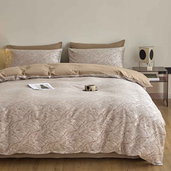 91家纺网 家纺一手货源 找家纺 琪格格纺织  2025新款色织天丝棉提花四件套 幻境-浅棕