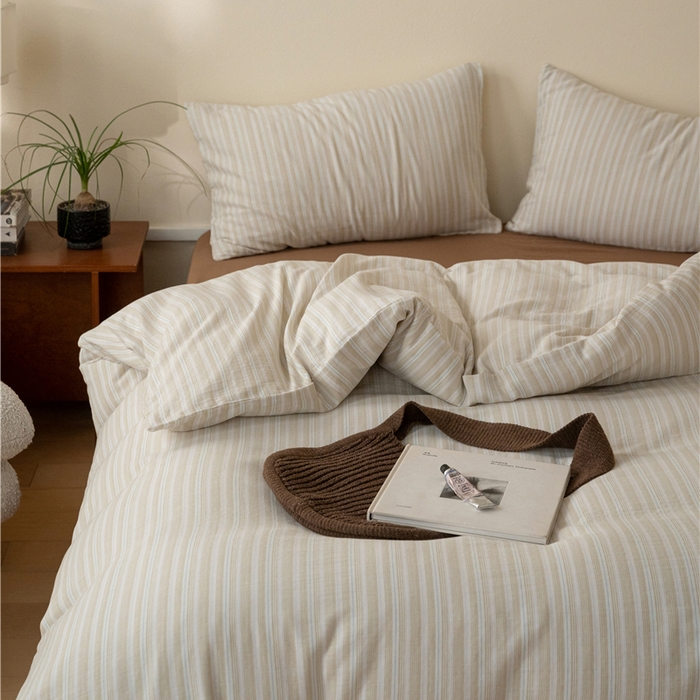 91家纺网 家纺一手货源 找家纺 佰亿莱 2025新款全棉色织双层纱拼色四件套 楠生