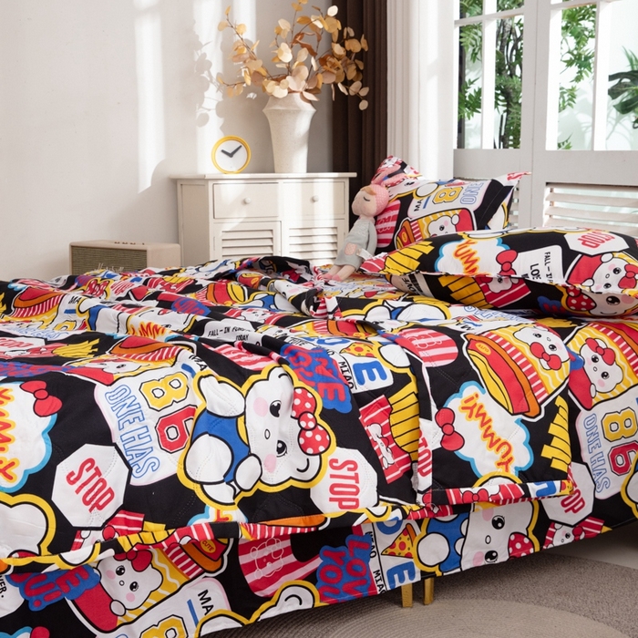 91家纺网 家纺一手货源 找家纺 乐居坊2025新款亲肤舒适印花芦荟棉夏凉被四件套 潮流凯蒂