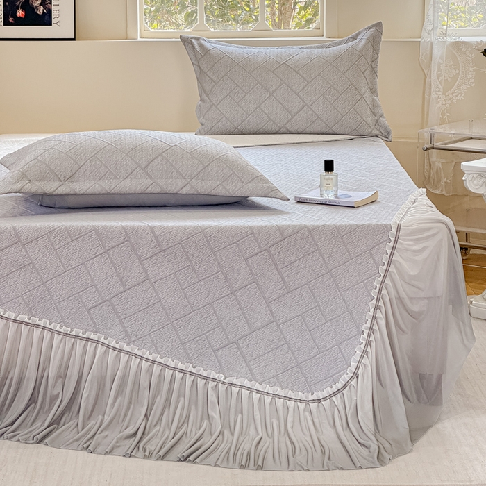 91家纺网 家纺一手货源 找家纺 棉生活家纺 2025新款高端款冰离子超软按摩凉席 方格-灰-床笠款