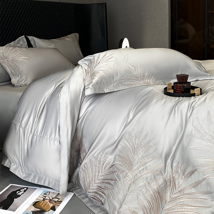 91家纺网 家纺一手货源 找家纺 优悦 2025新款冰丝简奢绣花四件套 流光岁月-灰