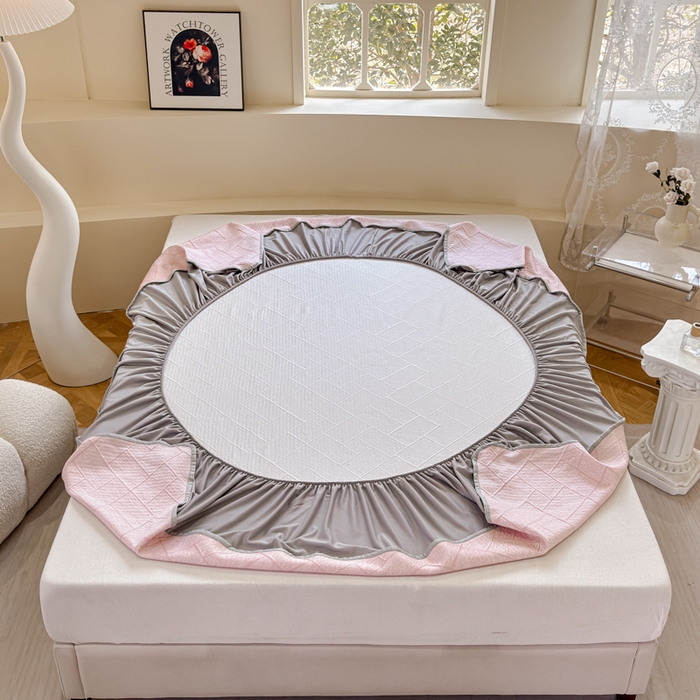 91家纺网 家纺一手货源 找家纺 棉生活家纺 2025新款高端款冰离子超软按摩凉席 方格-粉-床笠款