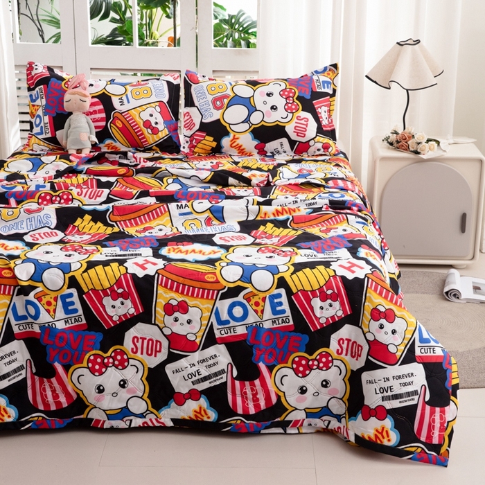 91家纺网 家纺一手货源 找家纺 乐居坊2025新款亲肤舒适印花芦荟棉夏凉被四件套 潮流凯蒂