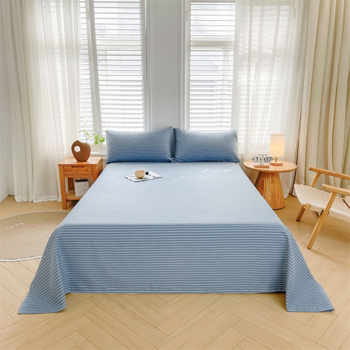 91家纺网 家纺一手货源 找家纺 美梦里 2025新款无印老粗布床单凉席席子 云熙蓝