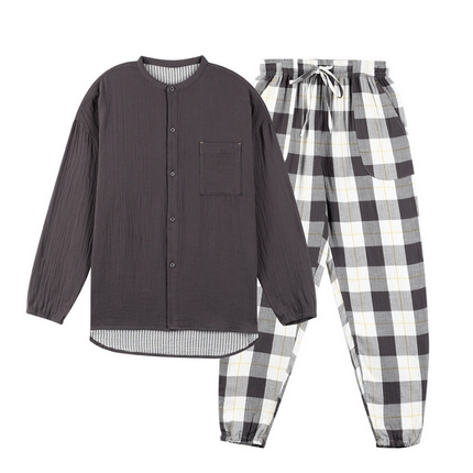 良品汇馆纯棉双层纱情侣居家服 国潮风男款灰
