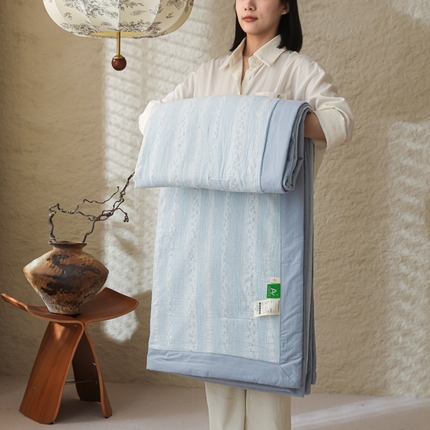 眠博士 2025新款A类全棉包边三层纱提花夏被四件套 包边三层纱夏被-时光-蓝