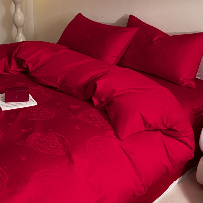 91家纺网 家纺一手货源 找家纺 （总）琪格格纺织 2025新款纯棉婚庆四件套结婚用品提花简约婚庆