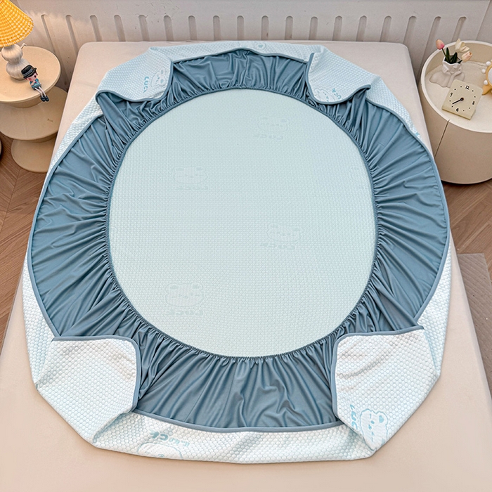 91家纺网 家纺一手货源 找家纺 喜居 2025新款A类凉豆豆提花床笠凉感豆豆床笠 luck小冰熊-蓝