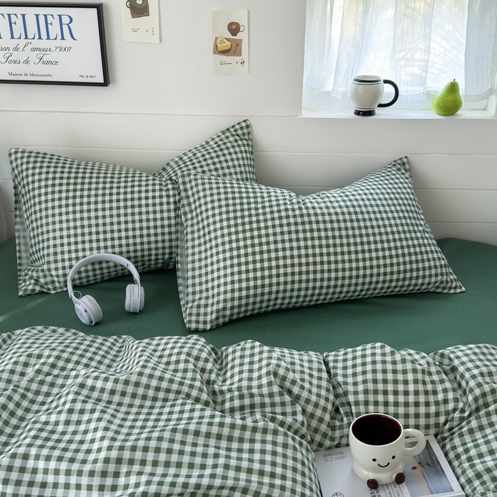 91家纺网 家纺一手货源 找家纺 可可家纺 2025新款印花卡通芦荟棉四件套亲肤床单被套三件套 绿小格