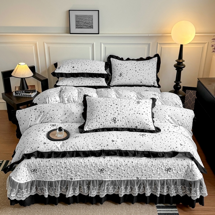 91家纺网 家纺一手货源 找家纺 绣女坊 2025新款时尚印花水洗棉被套款床盖四件套-赫本风 赫本风-蝴蝶结