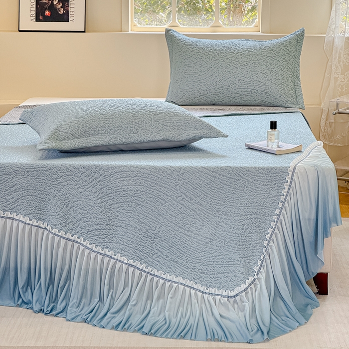 91家纺网 家纺一手货源 找家纺 棉生活家纺 2025新款高端款冰离子超软按摩凉席 豹纹-兰-床裙款