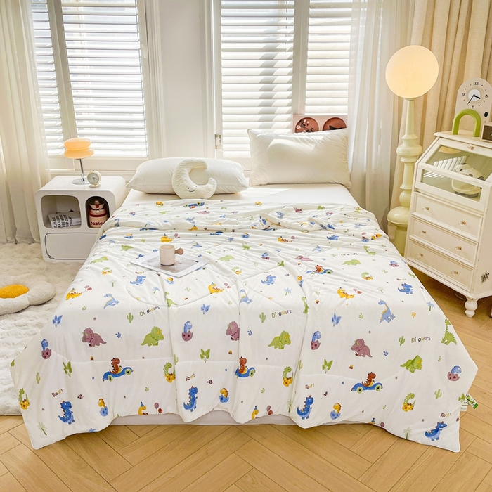 91家纺网 家纺一手货源 找家纺 好梦来家纺（原锦茂家纺） 2025新款印花凉感丝抗菌夏被 恐龙派对