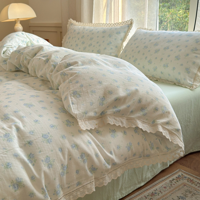 91家纺网 家纺一手货源 找家纺 曼之夏 2025新款A类全棉双层纱花边四件套 观夏