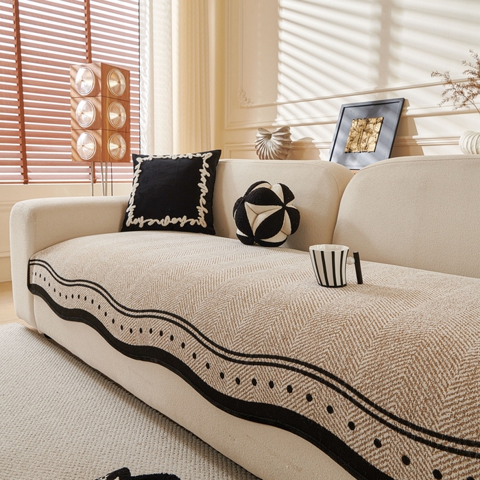 91家纺网 家纺一手货源 找家纺 沐沐2026新款异形波点沙发垫 卡其