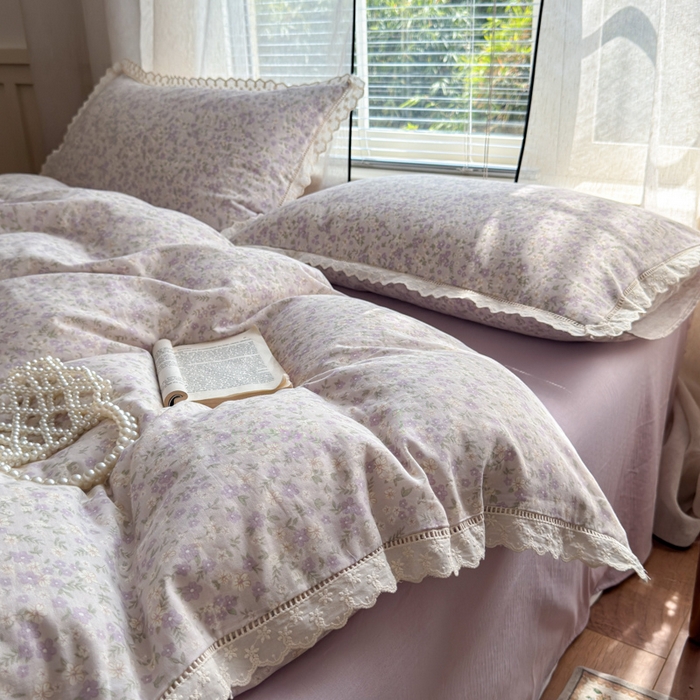 91家纺网 家纺一手货源 找家纺 曼之夏 2025新款A类全棉双层纱花边四件套 恩彩