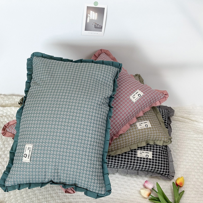 91家纺网 家纺一手货源 找家纺 芯洲 2025年新款全棉双层纱荞麦克枕头枕芯 波点格-绿