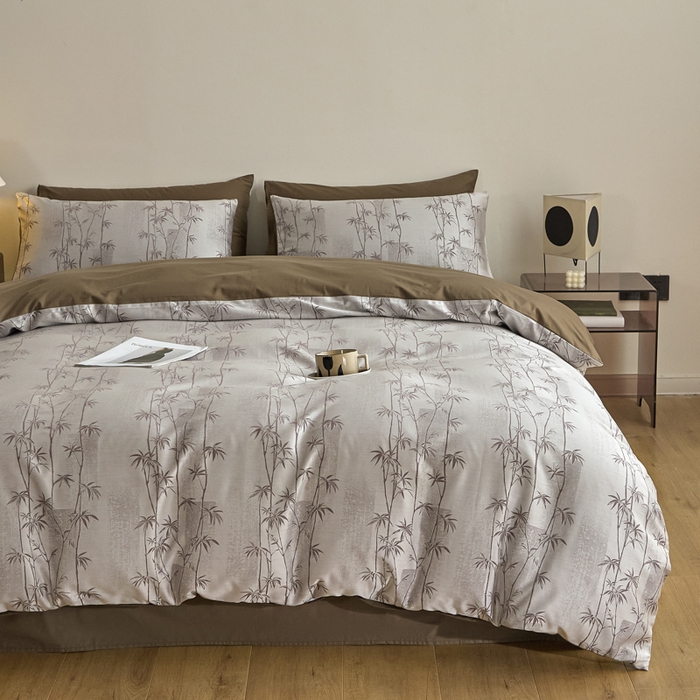 91家纺网 家纺一手货源 找家纺 琪格格纺织  2025新款色织天丝棉提花四件套 竹溪-咖