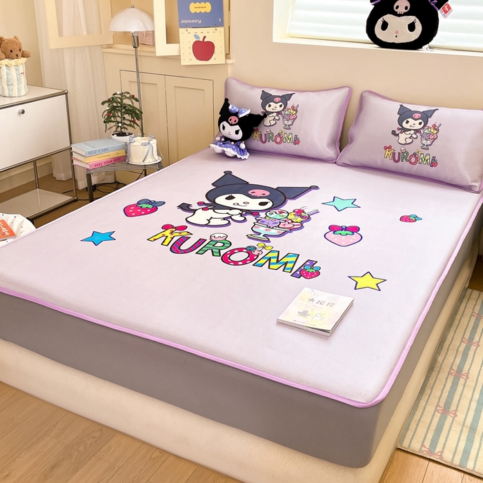 91家纺网 家纺一手货源 找家纺  博雅新款三丽欧A类大版数码印花1200D冰丝凉席-床笠款 开心库洛米