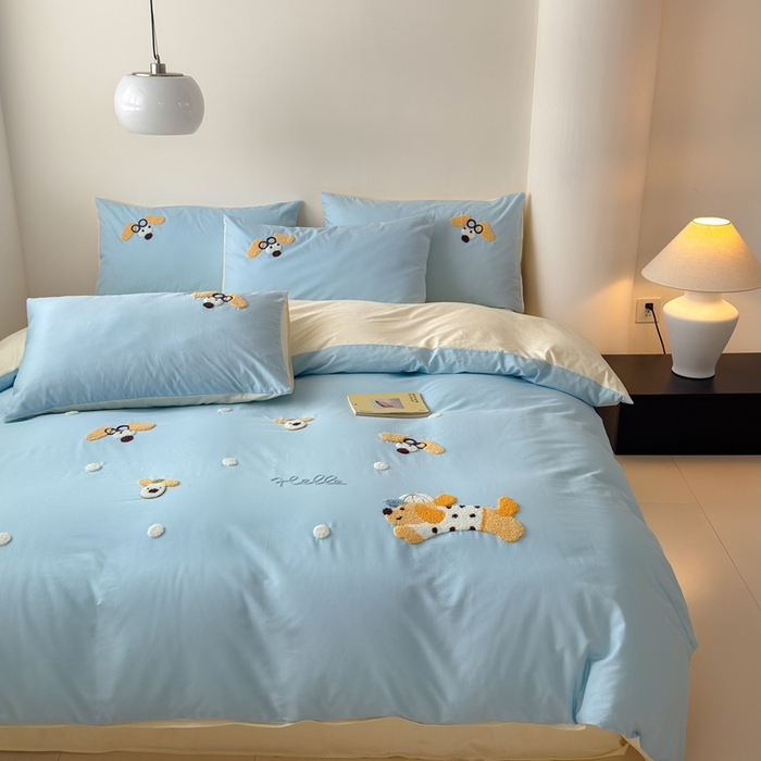 91家纺网 家纺一手货源 找家纺 （总）锦觅家纺 2025新款卡通小清新毛巾绣全棉纯棉四件套（大版定位花型）