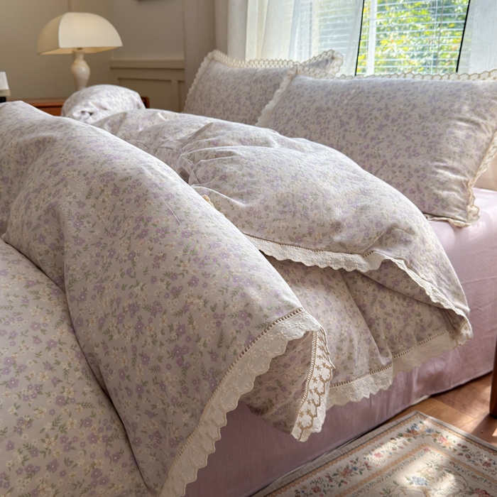 91家纺网 家纺一手货源 找家纺 曼之夏 2025新款A类全棉双层纱花边四件套 恩彩