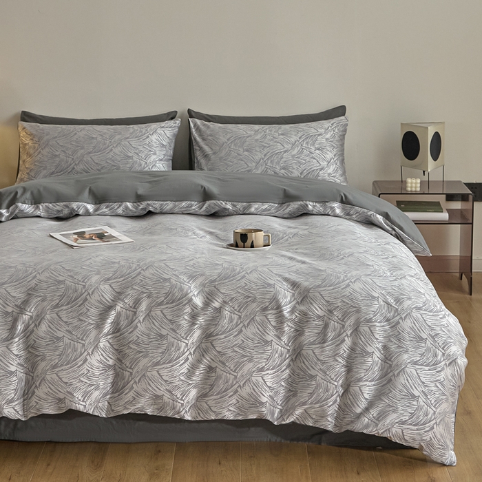 91家纺网 家纺一手货源 找家纺 琪格格纺织  2025新款色织天丝棉提花四件套 幻境-灰