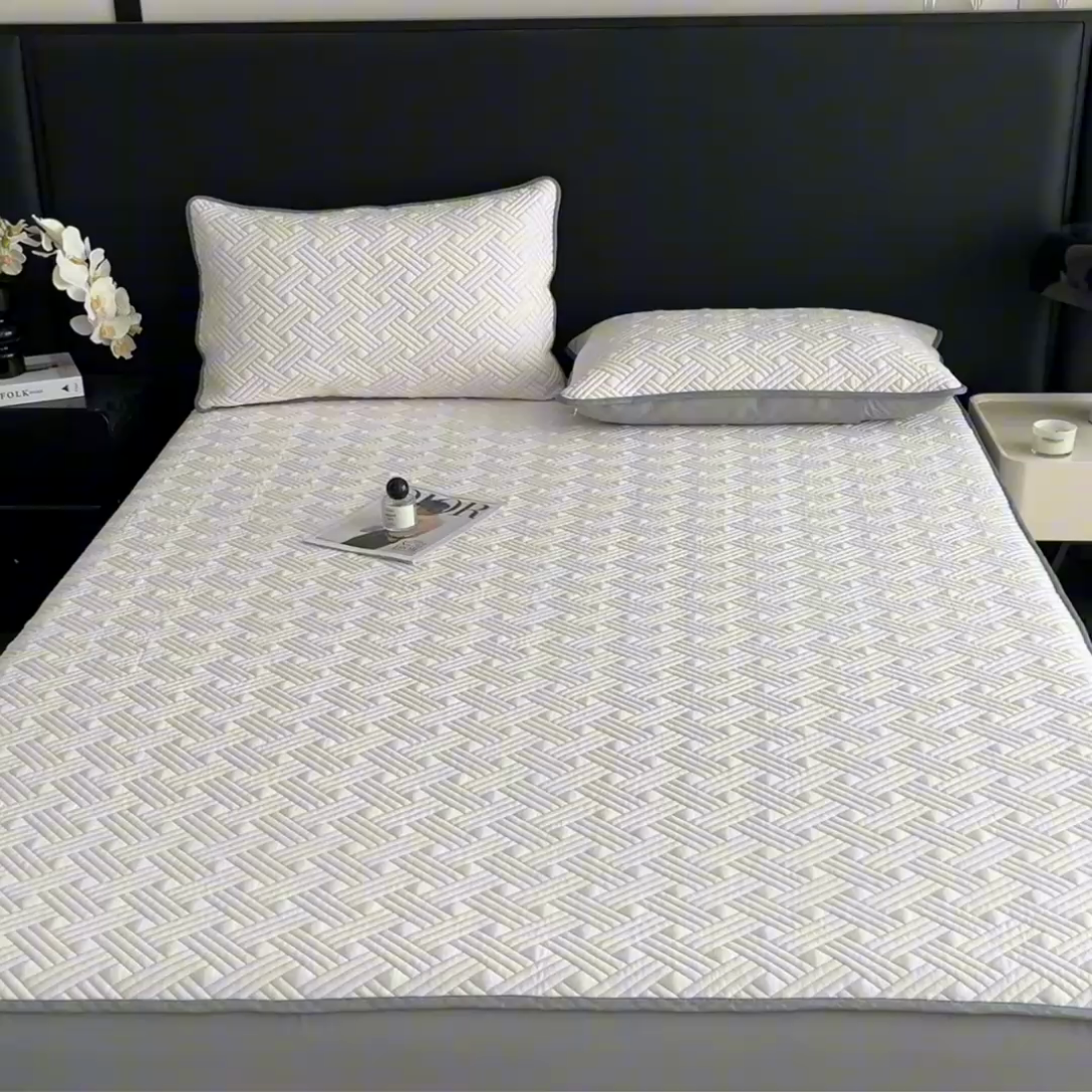 91家纺网 家纺一手货源 找家纺 欧邦 2025新款加厚PE中分子凉感豆豆软席-极简系列 床笠款-极简-粉