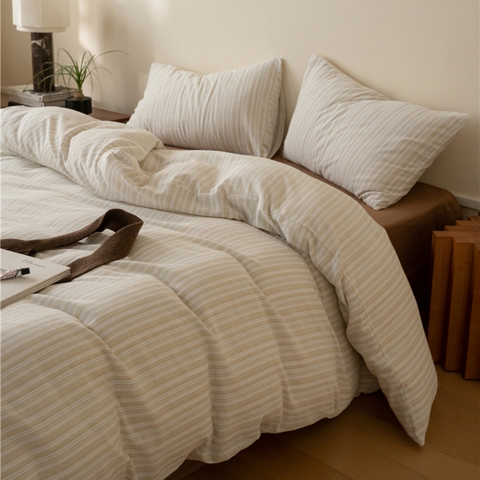 91家纺网 家纺一手货源 找家纺 佰亿莱 2025新款全棉色织双层纱拼色四件套 楠生