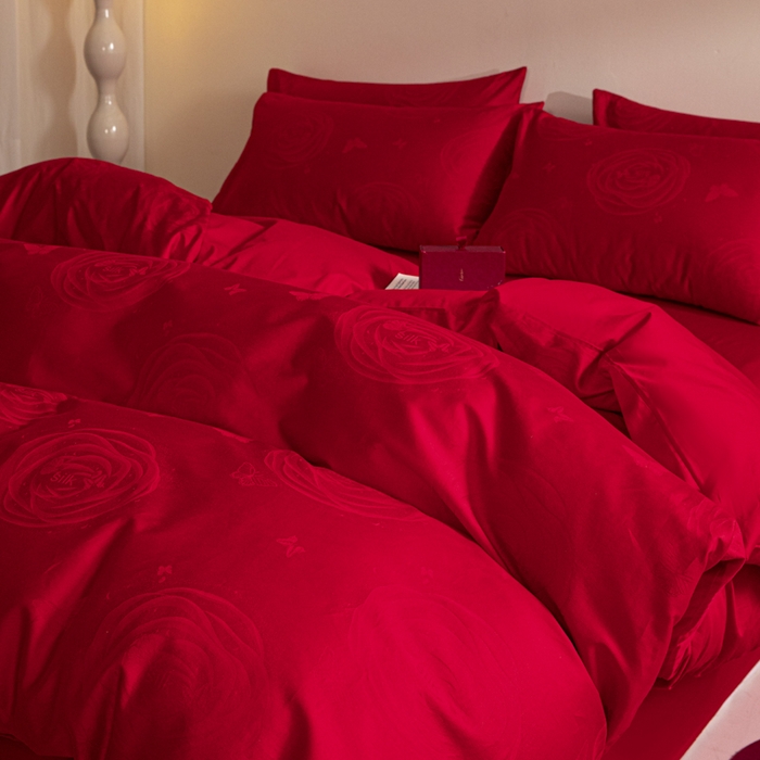 91家纺网 家纺一手货源 找家纺 （总）琪格格纺织 2025新款纯棉婚庆四件套结婚用品提花简约婚庆