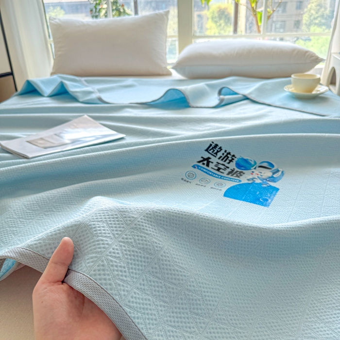 91家纺网 家纺一手货源 找家纺 阿牛席业 2025春夏新款双面云母夏被夏凉被空调被 太空-冰河蓝