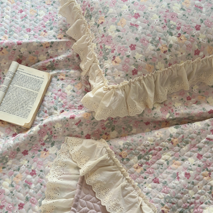 91家纺网 家纺一手货源 找家纺 淑女公社家纺  2025春夏新款法式纯棉双层纱夏被床盖四件套 繁花