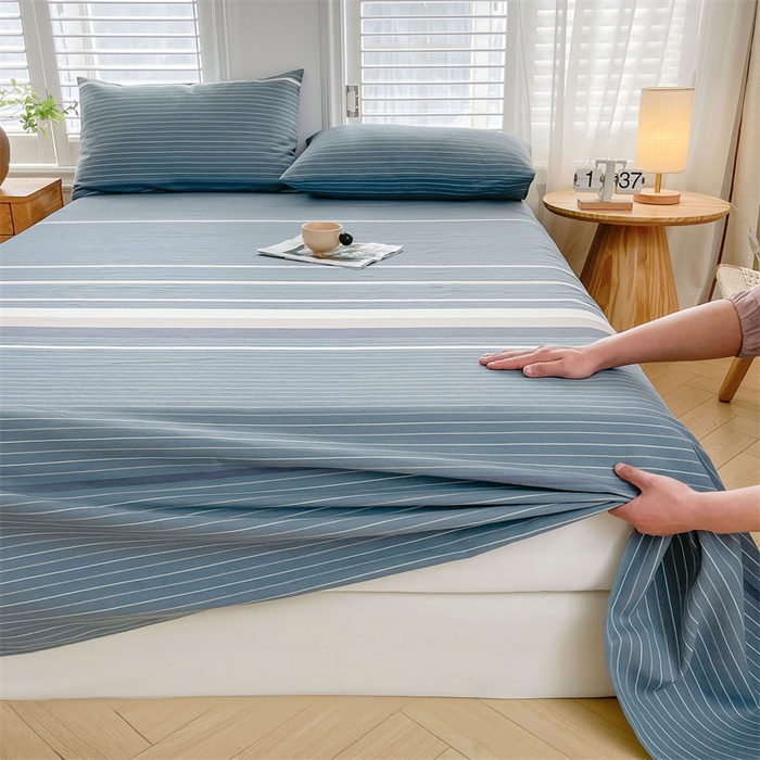 91家纺网 家纺一手货源 找家纺 美梦里 2025新款无印老粗布床单凉席席子 豆蔻蓝