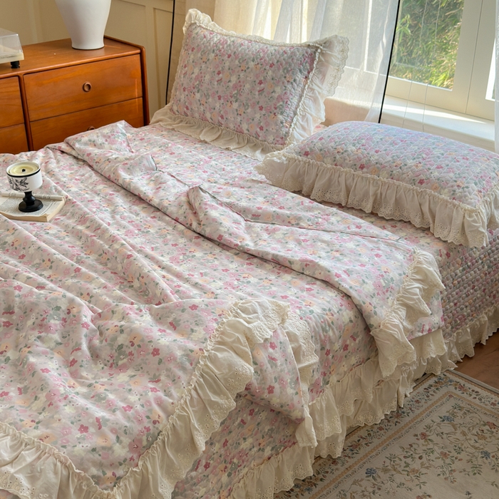 91家纺网 家纺一手货源 找家纺 （总）淑女公社家纺  2025春夏新款法式纯棉双层纱夏被床盖四件套