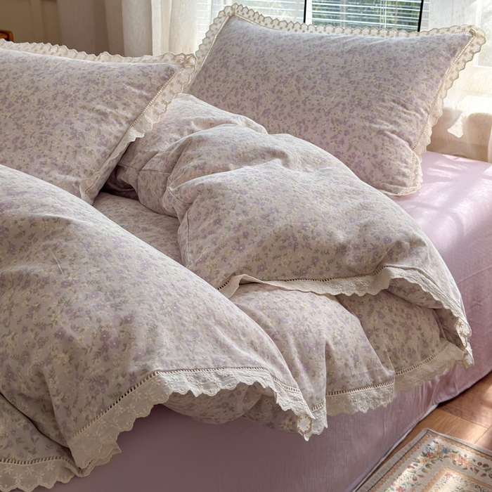 91家纺网 家纺一手货源 找家纺 曼之夏 2025新款A类全棉双层纱花边四件套 恩彩