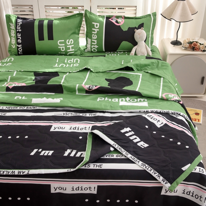 91家纺网 家纺一手货源 找家纺 乐居坊2025新款亲肤舒适印花芦荟棉夏凉被四件套 禁止蕉绿