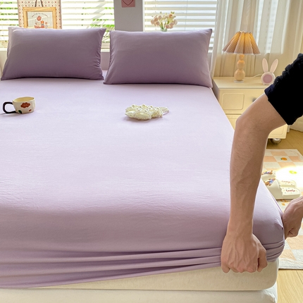 芷凡家纺 2025新款水洗皱皱云感棉纯色床笠 芋泥紫