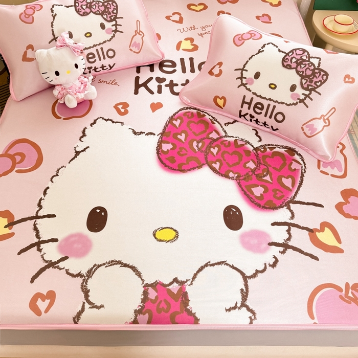 91家纺网 家纺一手货源 找家纺  博雅新款三丽欧A类大版数码印花1200D冰丝凉席-床笠款 甜酷KT