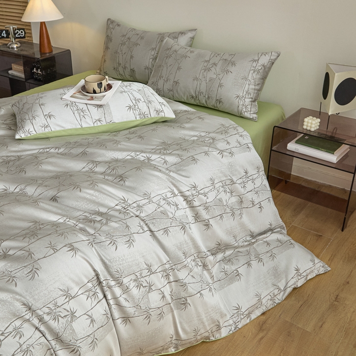 91家纺网 家纺一手货源 找家纺 琪格格纺织  2025新款色织天丝棉提花四件套 竹溪-绿