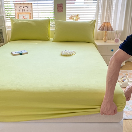 91家纺网 家纺一手货源 找家纺 （总）芷凡家纺 2025新款水洗皱皱云感棉纯色床笠